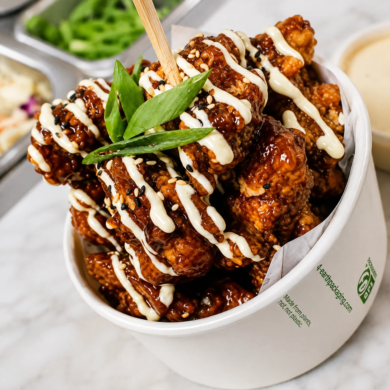 Honey garlic crispy chicken chunks tossed in sticky sauce at Crspy Bnch in Winnipeg, MB